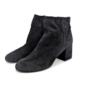 Eileen Fisher Black Suede Block Heel Ankle Boots Side Zip Women 9.5